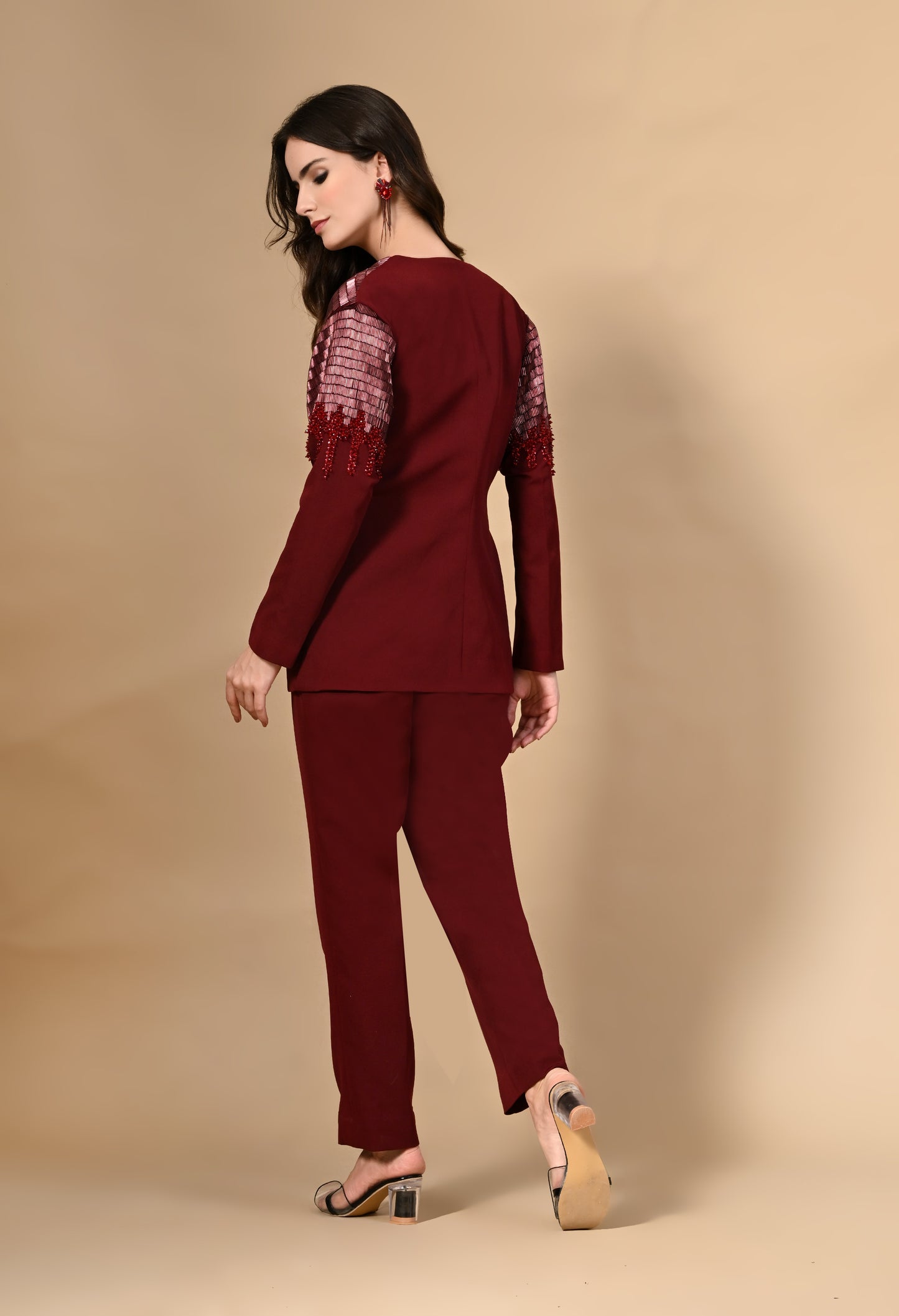 Maroon Marvel Hand Embroidered Pant Suit