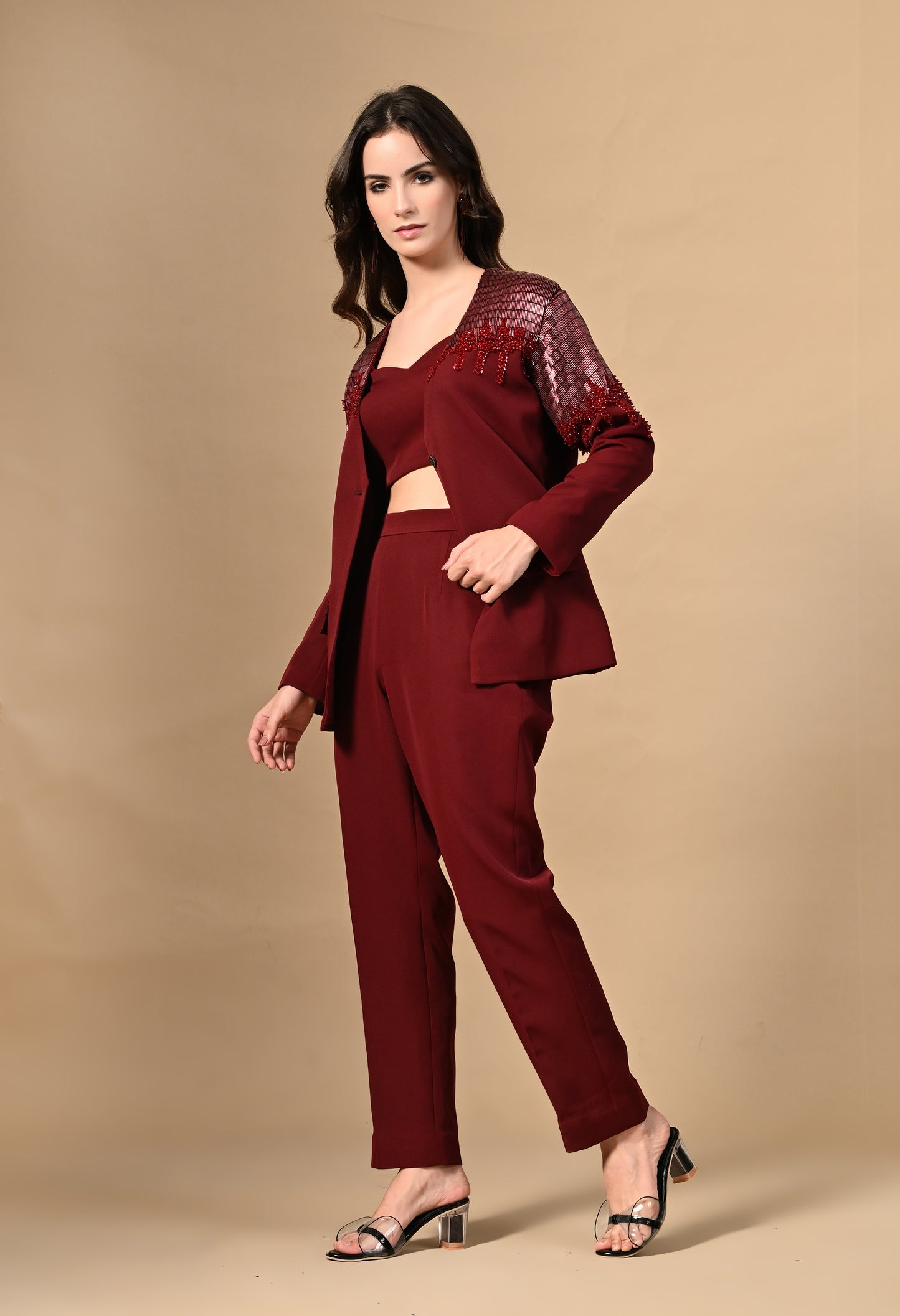 Maroon Marvel Hand Embroidered Pant Suit