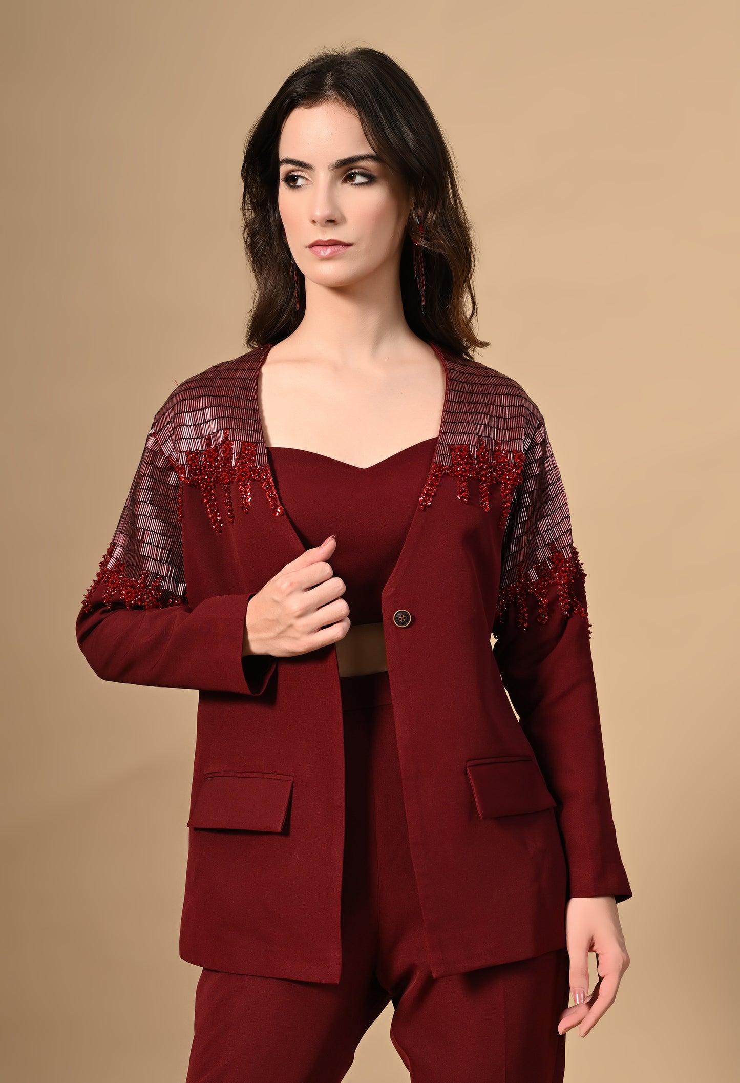 Maroon Marvel Hand Embroidered Pant Suit