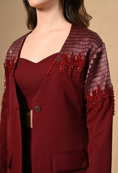 Maroon Marvel Hand Embroidered Pant Suit